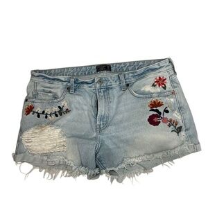 Abercrombie & Fitch Floral‎ Embroidered Light Wash Cut Off Shorts 14 32 Womens